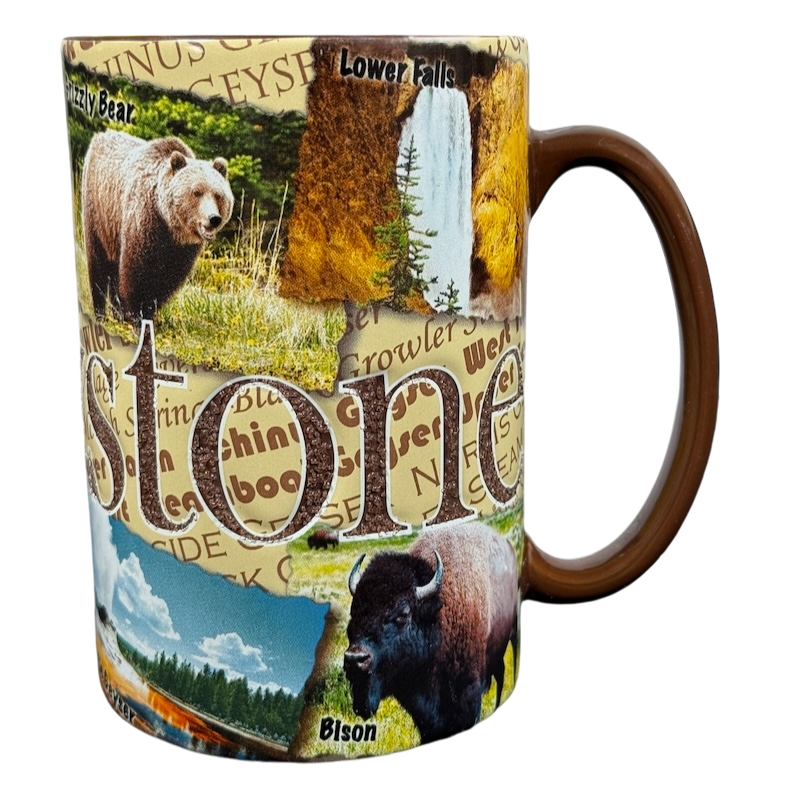 Americaware Yellowstone national park collectible mug 2008 featuring images of wildlife and landscapes