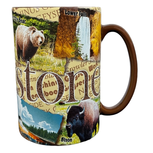 Americaware Yellowstone national park collectible mug 2008 featuring images of wildlife and landscapes