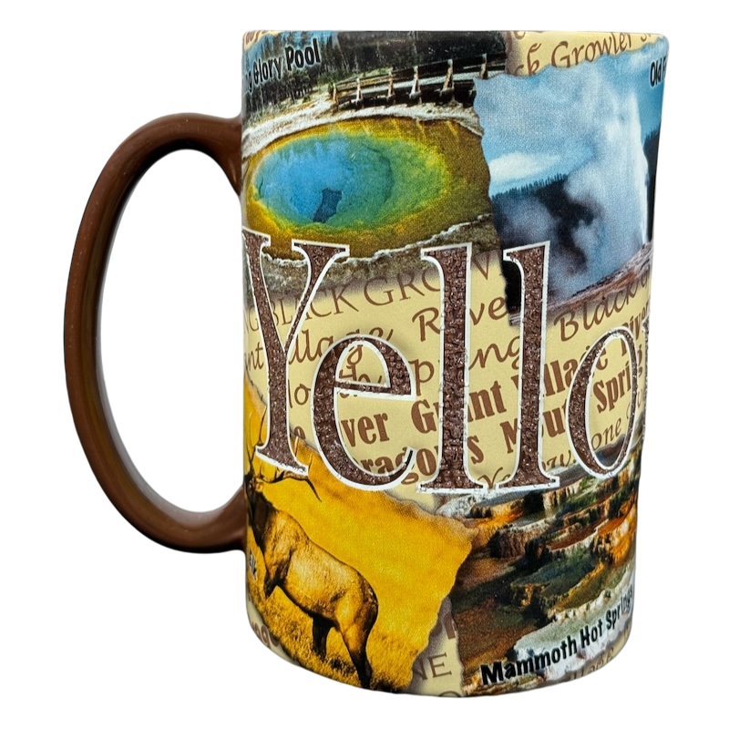 Yellowstone national park collectible mug 2008 featuring scenic images and vibrant colors
