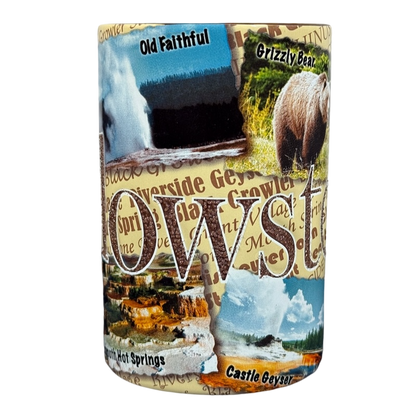 Yellowstone National Park collectible mug 2008 featuring Old Faithful and Grizzly Bear designs