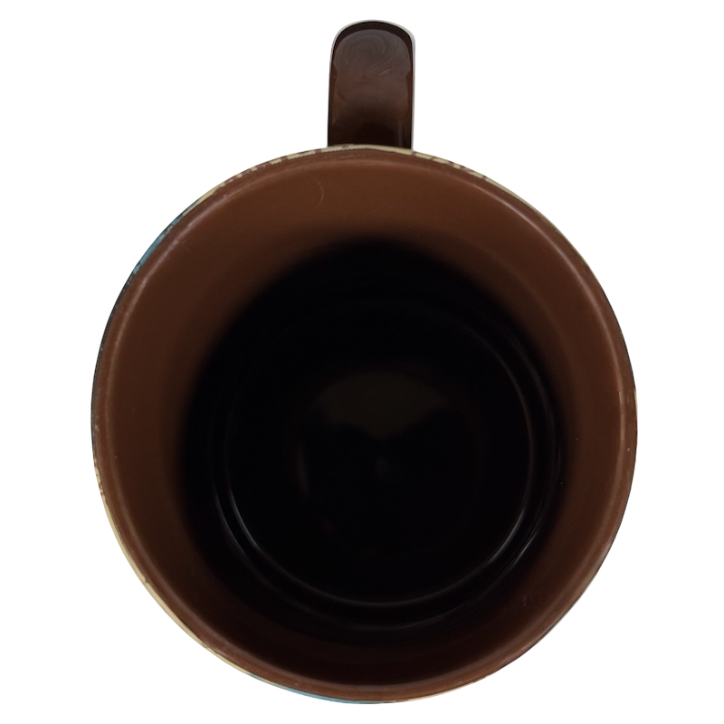 Inside view of Yellowstone national park collectible mug 2008 featuring a sturdy handle and smooth finish