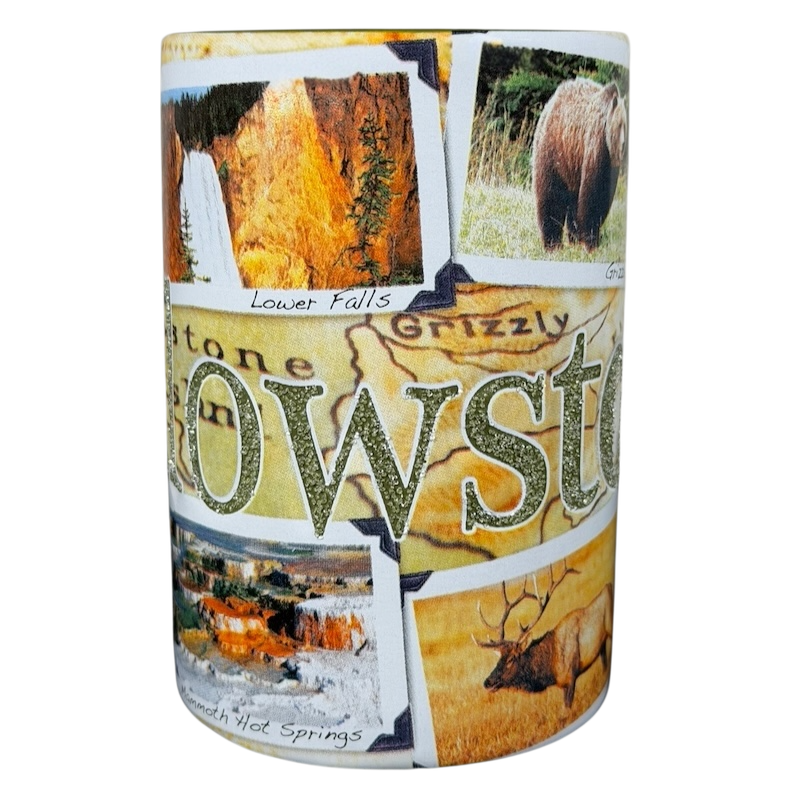 Americaware Yellowstone National Park collectible mug 2009 featuring scenic images from the park