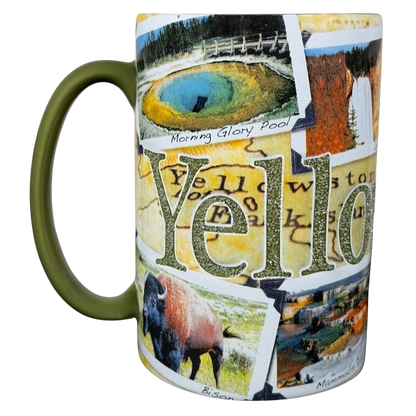 Americaware Yellowstone national park collectible mug 2009 featuring scenic images and vibrant colors