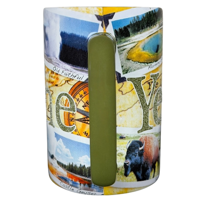 Yellowstone national park collectible mug 2009 featuring scenic images and a green handle