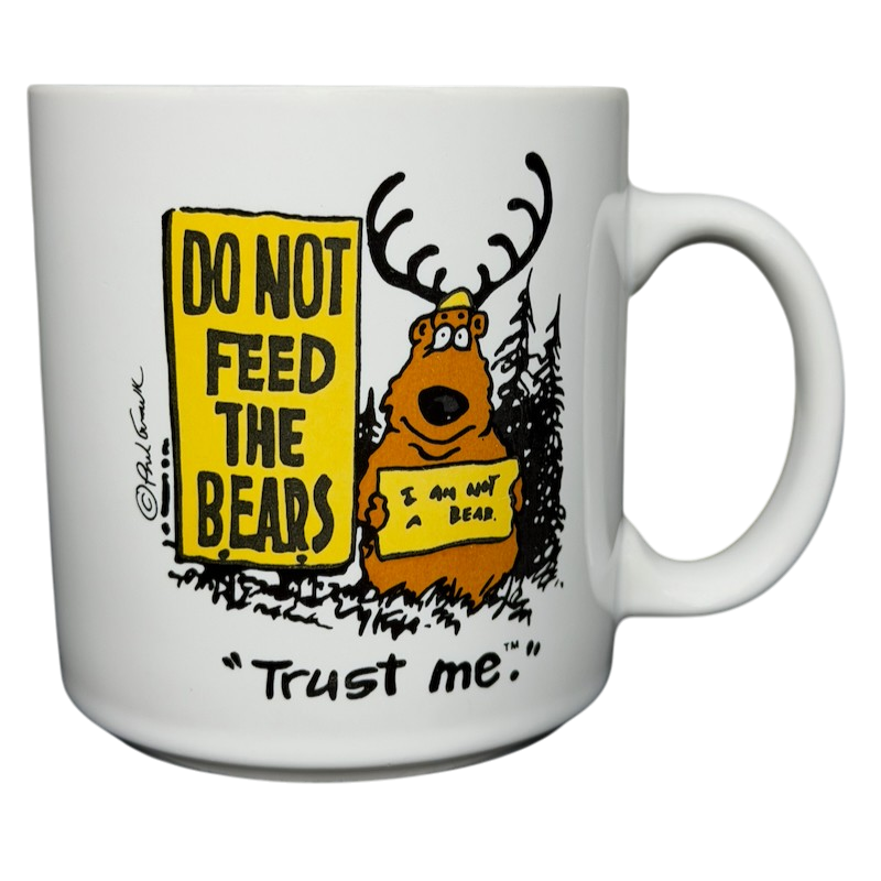 Yellowstone National Park Do Not Feed The Bears Mug featuring a cartoon bear and playful design