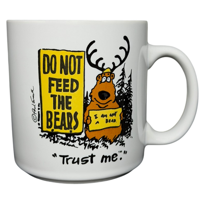 Yellowstone National Park Do Not Feed The Bears Mug featuring a cartoon bear and playful design
