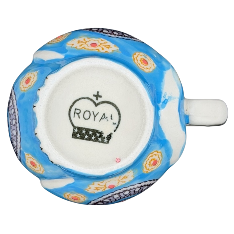 Bottom view of Yokohama Studios owl collectible mug with colorful floral design and detailed craftsmanship