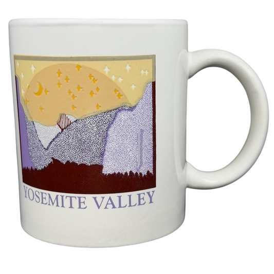 Yosemite Valley Mug featuring a scenic illustration of Yosemite's iconic landscape in soft colors