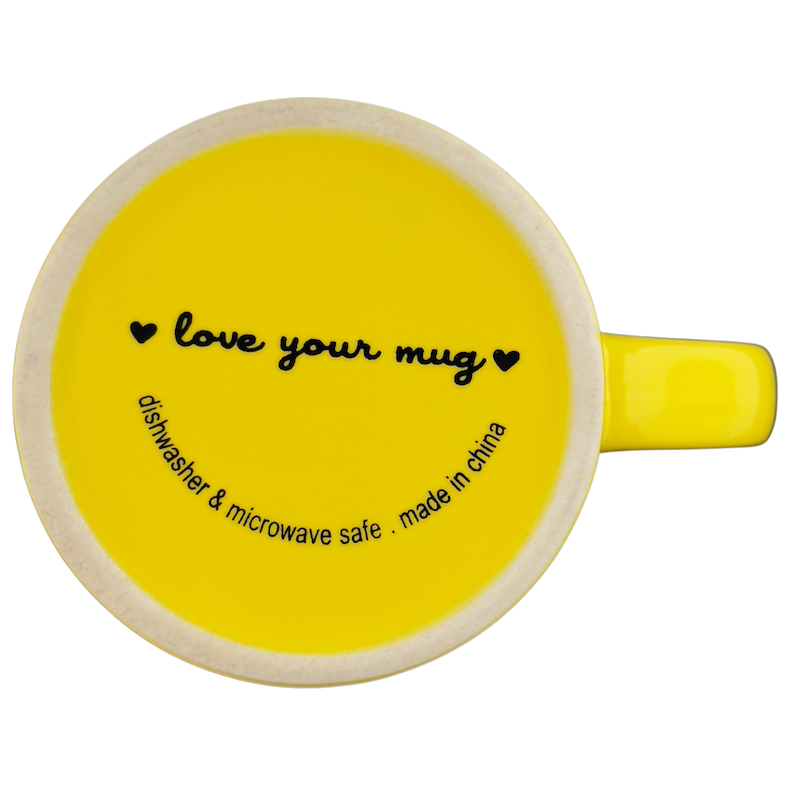 Bottom view of You Are My Sunshine collectible yellow mug with Love Your Mug branding