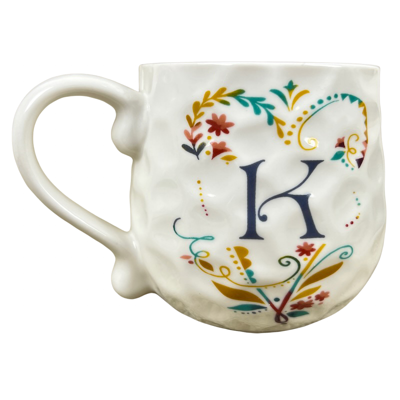 Dimpled Floral Letter "K" Monogram Initial Mug Mango Moon
