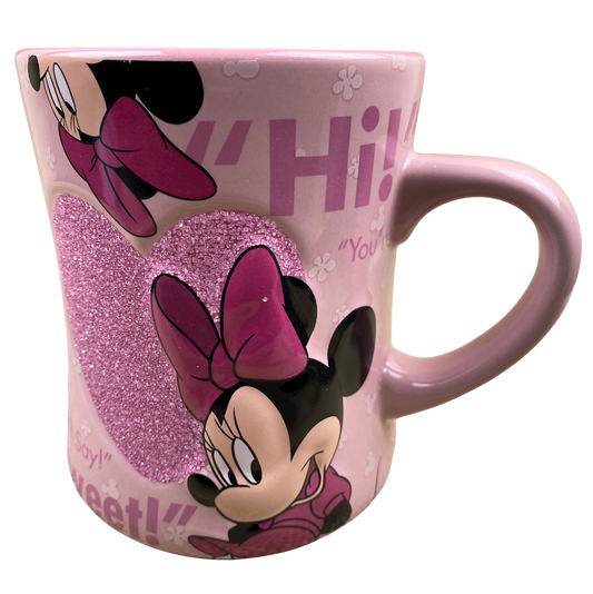 Minnie Mouse Pink Glitter Heart & Quotes Mug Disney Parks