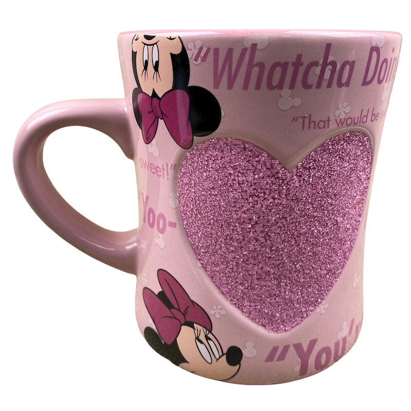 Minnie Mouse Pink Glitter Heart & Quotes Mug Disney Parks