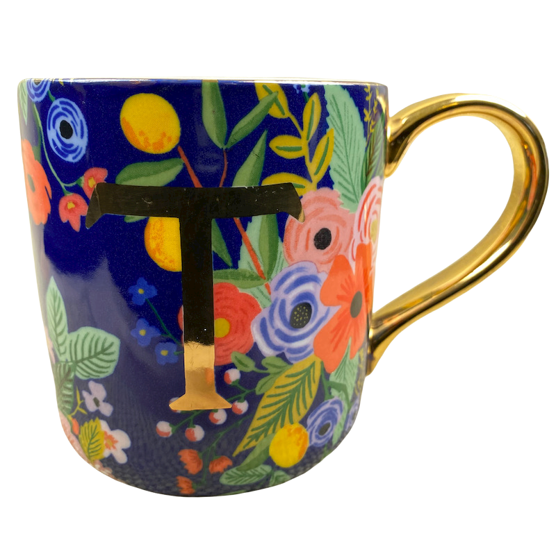 Letter "T" Monogram Initial Floral Mug Rifle Paper CO. For Anthropologie