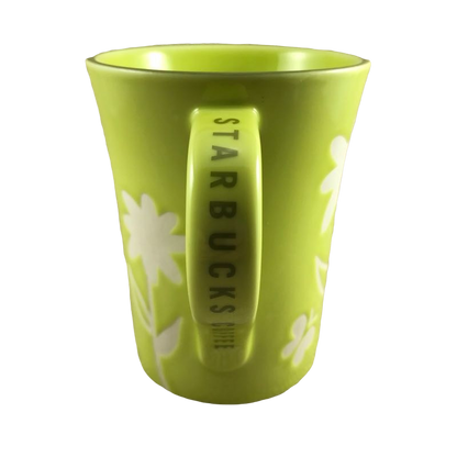 Etched White Flowers And Butterflies STARBUCKS On Handle Green 12oz Mug 2007 Starbucks