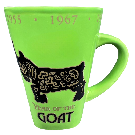 Year Of The Goat Chinese Zodiac Tall Etched Square Bottom Green Interior Mug Fisher