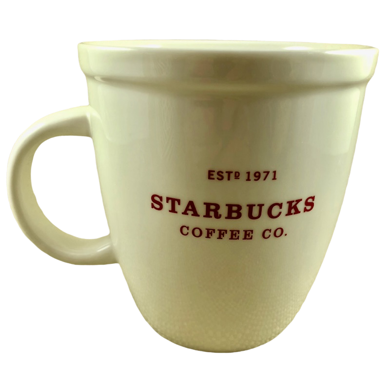 Holiday 2007 ESTD 1971 Starbucks Coffee Co Abbey Large White With Red Lettering 18oz Mug
