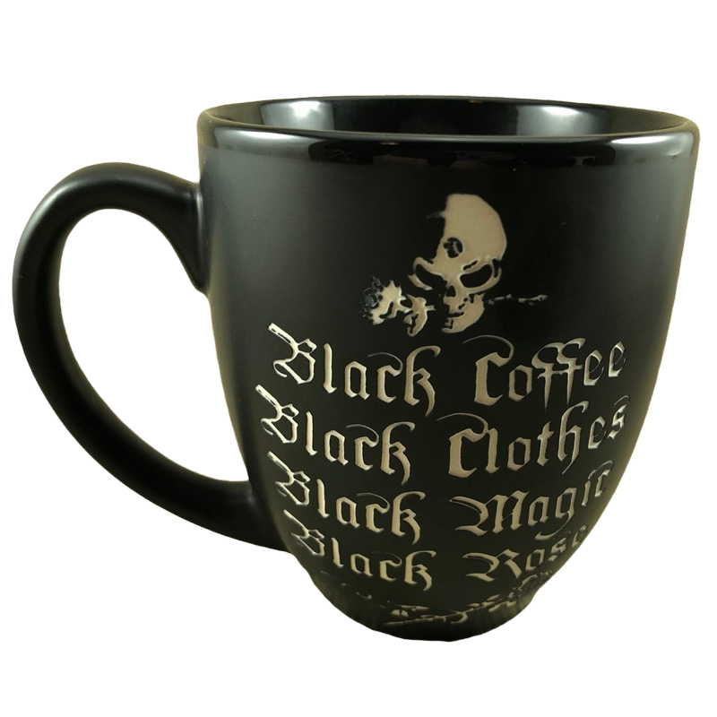 Black Coffee Black Clothes Black Magic Black Rose Etched Mug Alchemy England