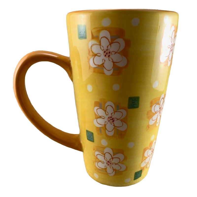 White Flowers In Yellow Background Floral 16oz Latte Mug Starbucks