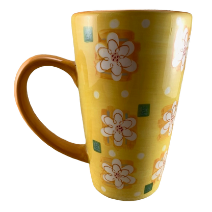 White Flowers In Yellow Background Floral 16oz Latte Mug Starbucks
