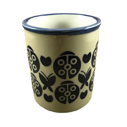 Vintage Blue And Beige Abstract Ladybugs And Butterflies Mug