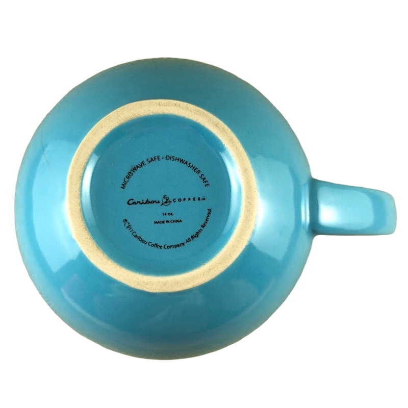 Round Blue 14oz Mug With White Stripes Caribou Coffee