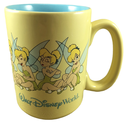 Tinker Bell Walt Disney World Yellow Mug Blue Interior Disney