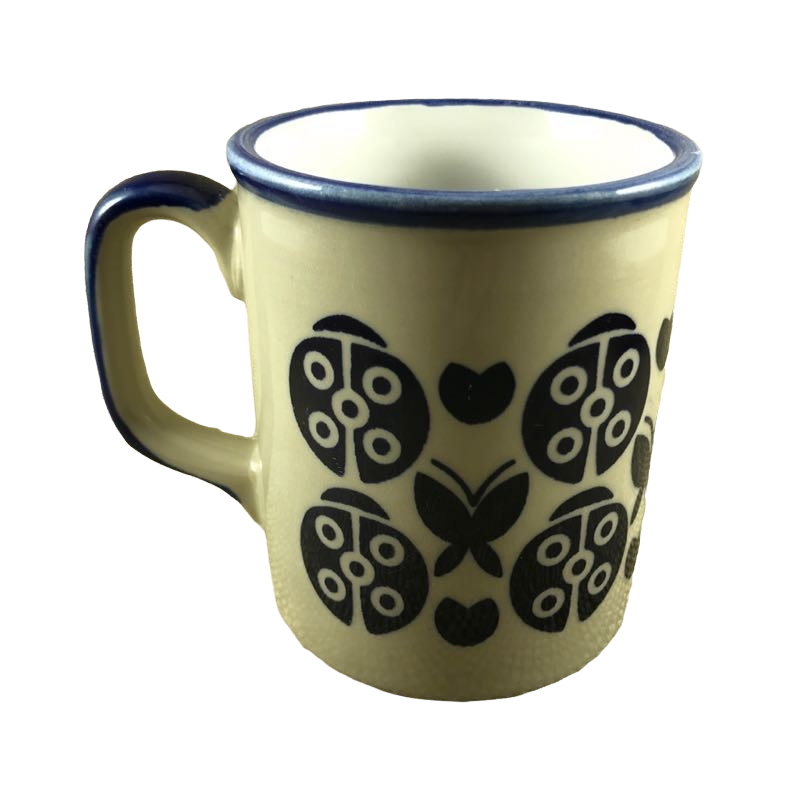 Vintage Blue And Beige Abstract Ladybugs And Butterflies Mug