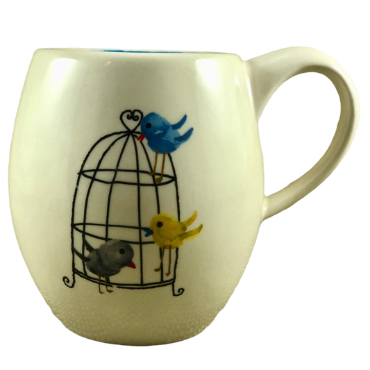 Rae Dunn Birds And Birdcage Blue Interior Mug Magenta