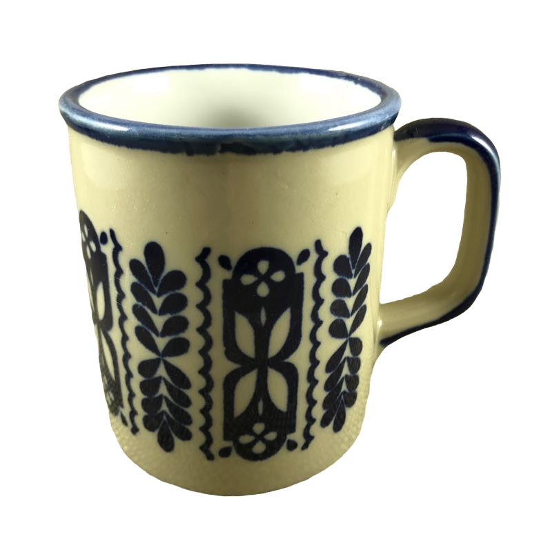 Vintage Blue And Beige Abstract Leaves And Flowers Mug