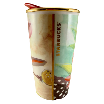 Watercolor Floral With Gold Rim And Red Lid 10oz Tumbler Starbucks