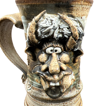 Ugly Face Pottery Detailed 3D Face Viking Mug