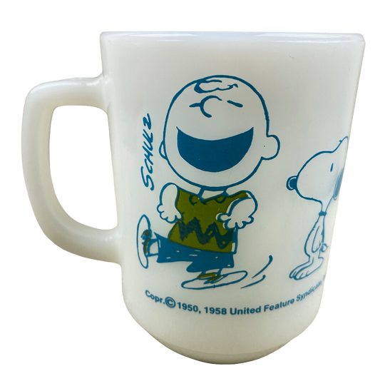 Fire King Charlie Brown & Snoopy I Feel Strangely Confident Today Mug Anchor Hocking