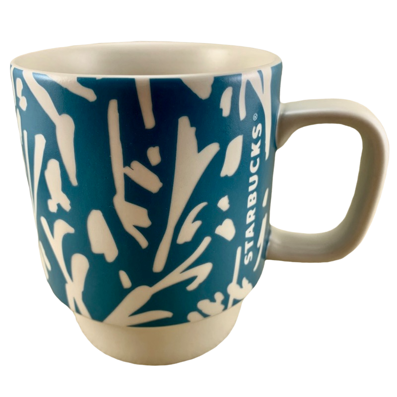 Abstract Floral Pattern Stackable 12oz Blue Mug Starbucks