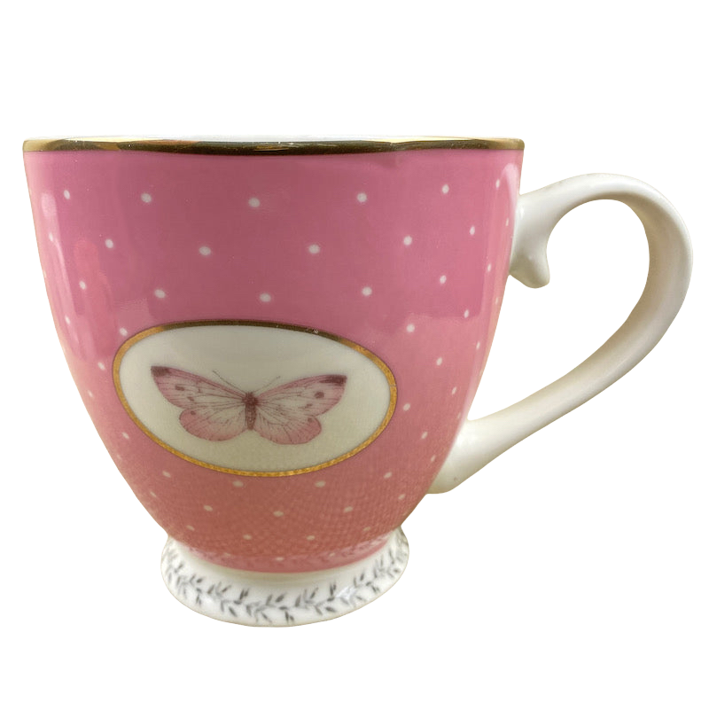 Pink Butterflies Footed Mug The English Mug Co