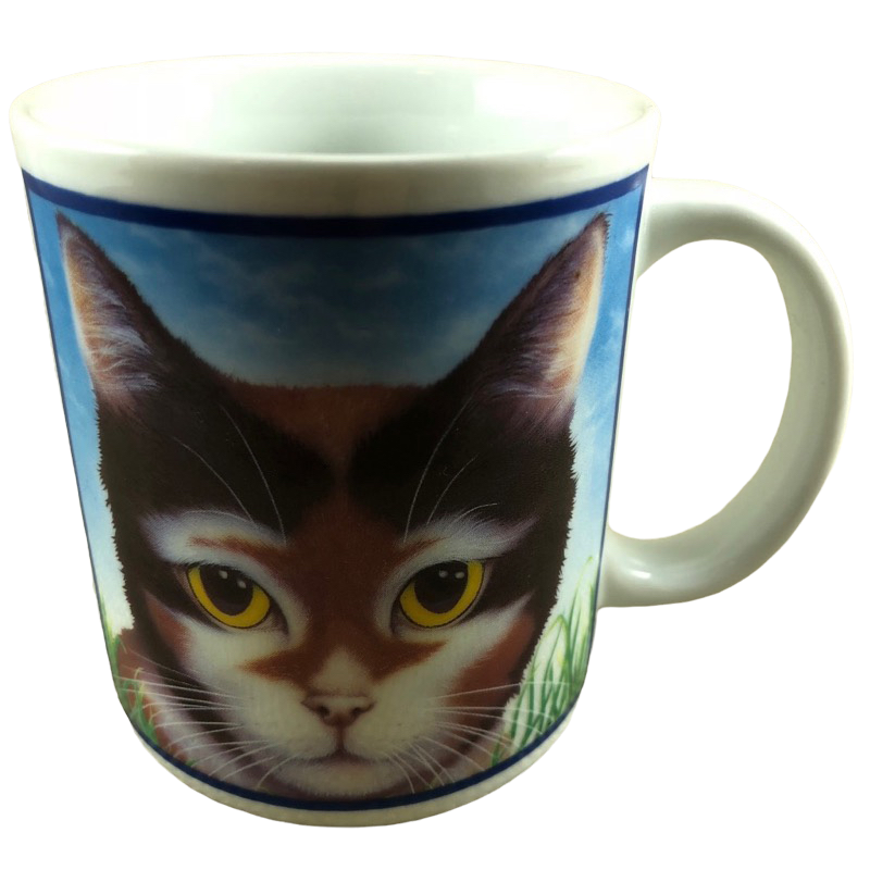 Beautiful Cat Against Blue Sky And Grass Background Mug WCL