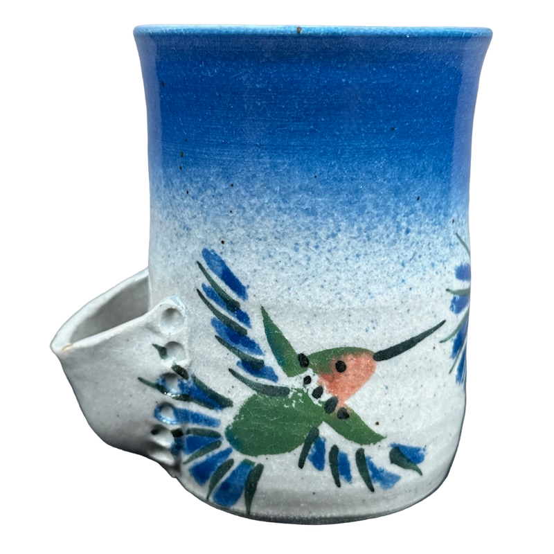 Hummingbirds With Tea Bag Or Spoon Holder Wheel Thrown Pottery Mug