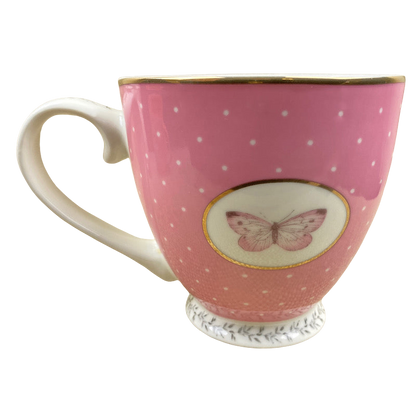 Pink Butterflies Footed Mug The English Mug Co