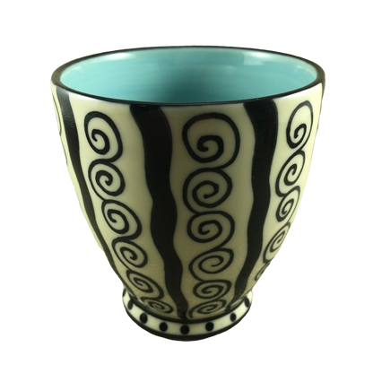 Barista Black Stripes And Swirls Blue Interior Pedestal Mug 2002 Starbucks