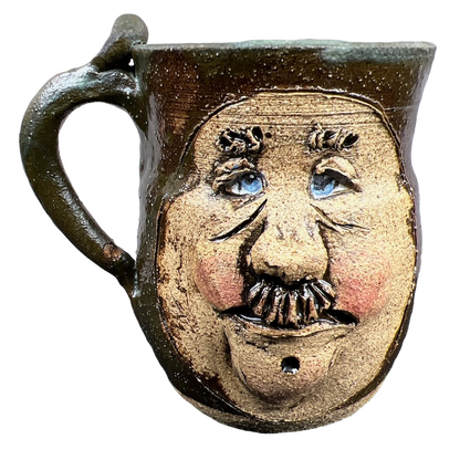 Ugly Face Pottery 3D Man With Mustache And Blue Eyes Mug