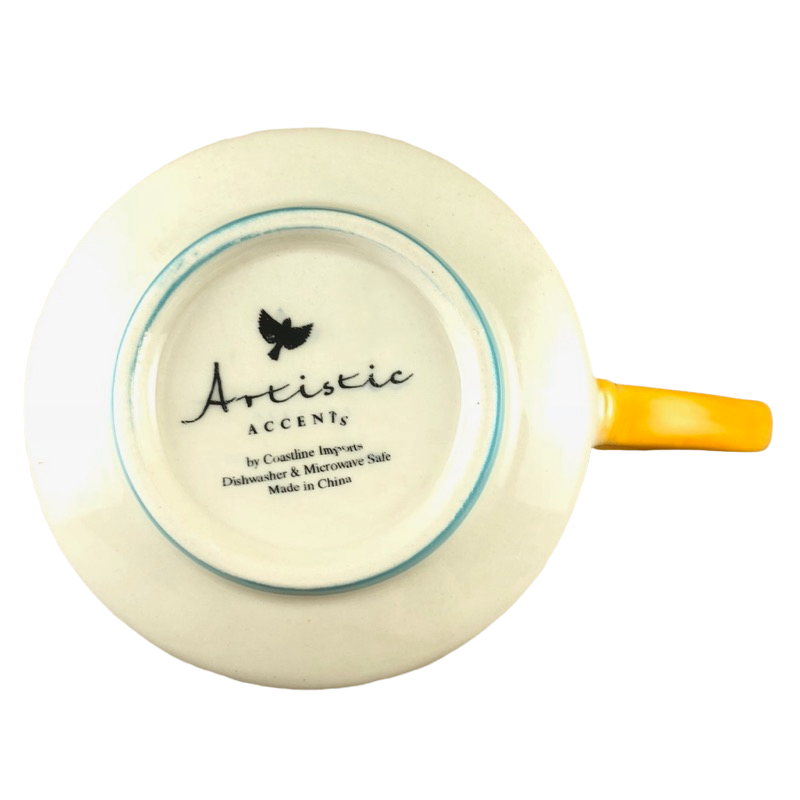 Artistic Accents Embossed Floral With Yellow Handle Mug Coastline Imports