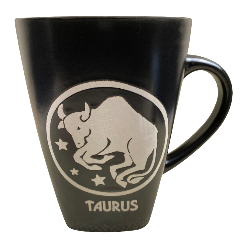 Taurus Tall Zodiac Etched Square Bottom White Interior Mug Fisher