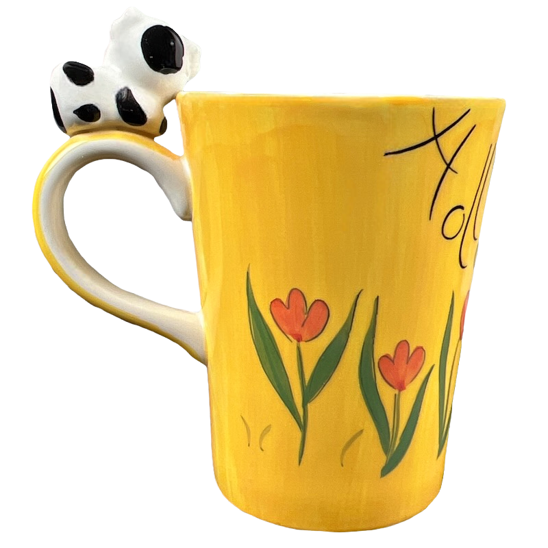 Holland Cow Being Milked With 3D Figural Cow On Handle Mug Bosman