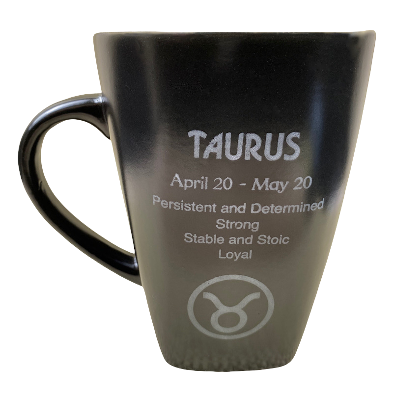 Taurus Tall Zodiac Etched Square Bottom White Interior Mug Fisher