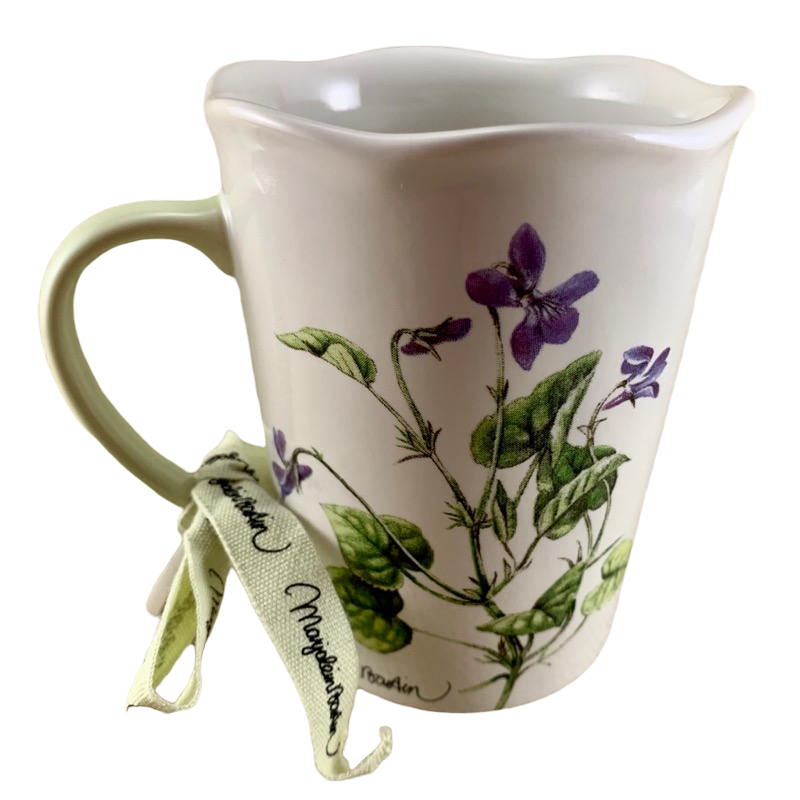 Nature's Sketchbook Marjolein Bastin Violets And Butterflies Scalloped Rim Mug Hallmark NEW