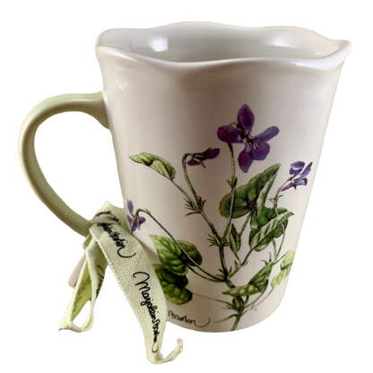 Nature's Sketchbook Marjolein Bastin Violets And Butterflies Scalloped Rim Mug Hallmark NEW