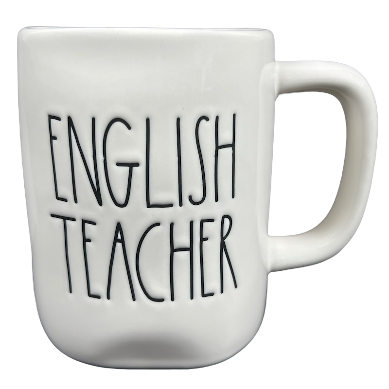 Rae Dunn Artisan Collection ENGLISH TEACHER Mug Cream Interior Magenta