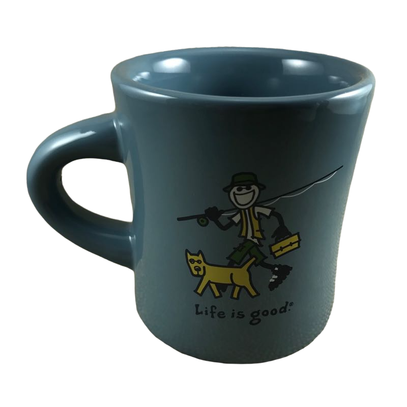 Life is Good Man Fishing With Dog Blue Mug