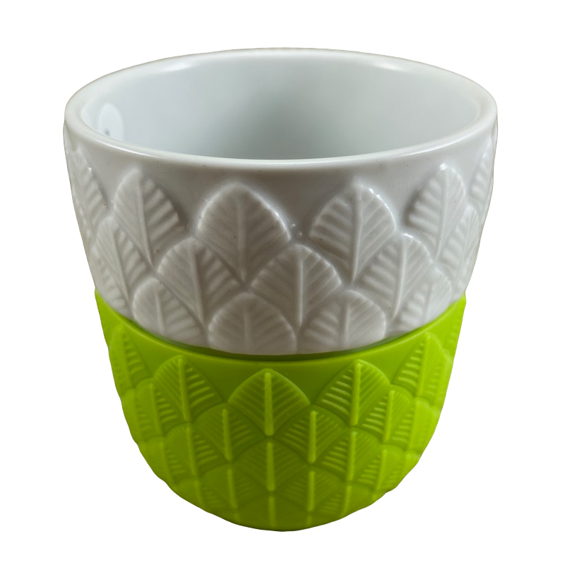 Embossed Leaves Green Silicone Sleeve Handleless Mug Starbucks Teavana