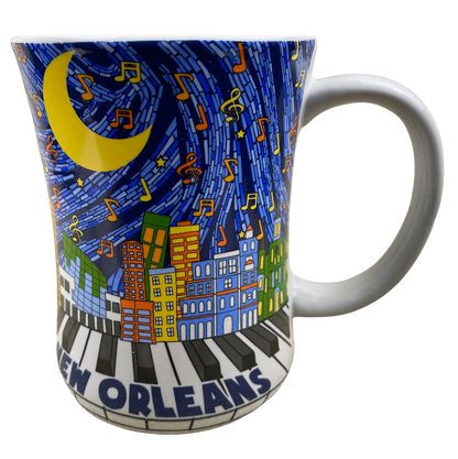 New Orleans Piano & Music Notes With Colorful City Skyline & Moon Mug