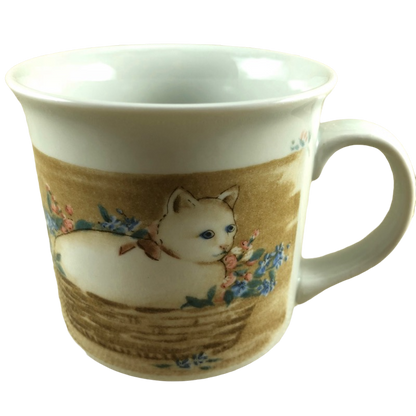 Elizabeth Brownd White Cat In A Flower Basket Mug